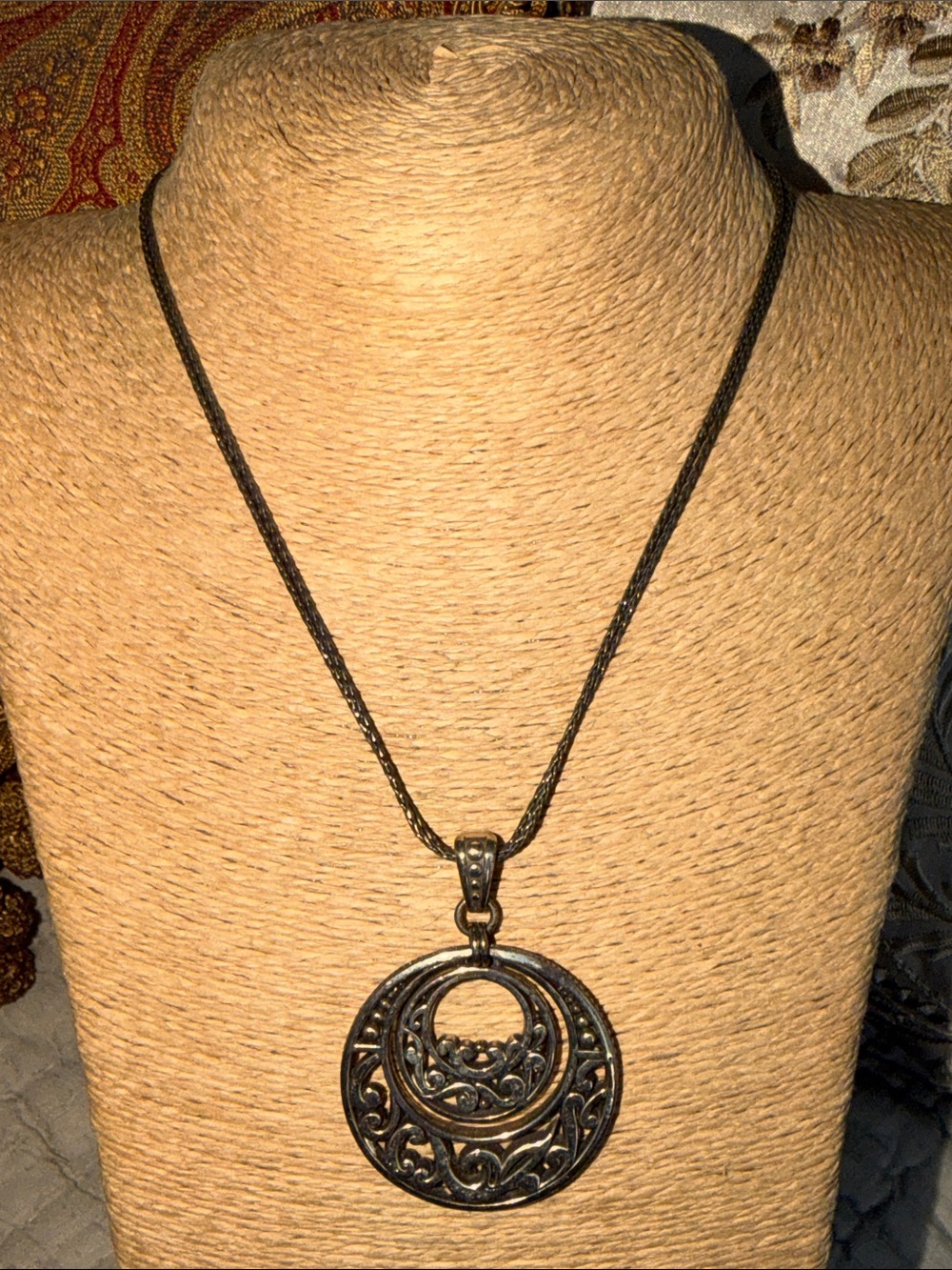 Antique-Style Brighton Black silver flexible Metal Filigree Pendant Necklace
